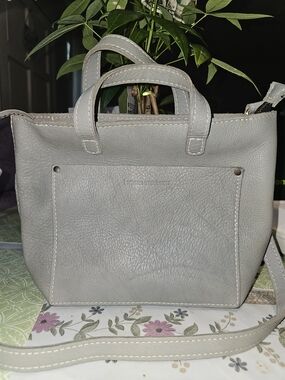 Gray (Nimbus) Portland Leather Goods Mini Crossbody Zip Tote Women Bags, EUC